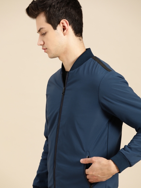 

ether Men Navy Blue Solid Bomber Jacket