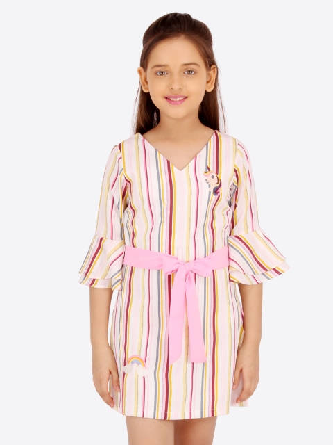 

CUTECUMBER Girls Pink & Yellow Striped A-Line Dress