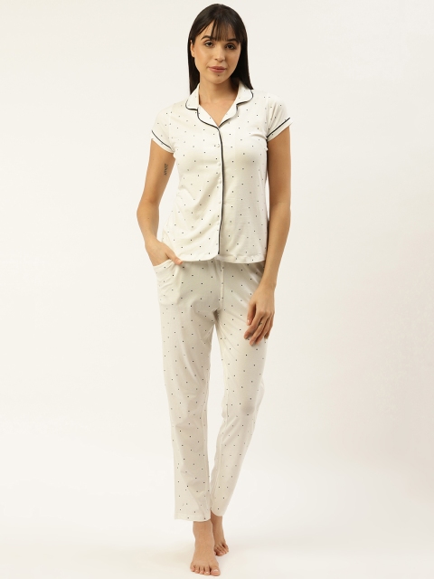 

Sweet Dreams Women White & Black Polka Dots Print Nightsuit