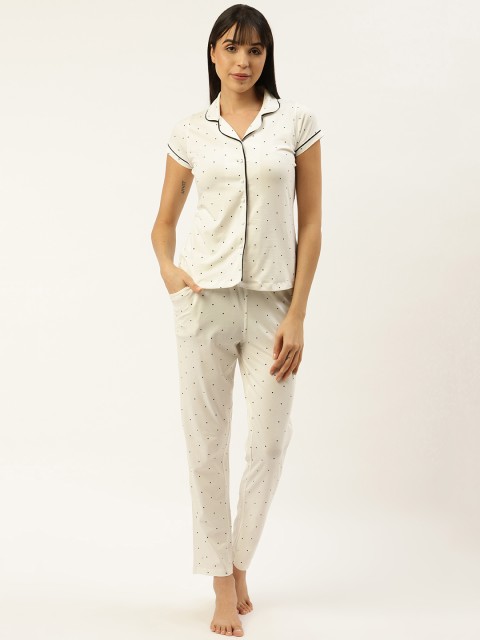 

Sweet Dreams Women White & Black Printed Nightsuit