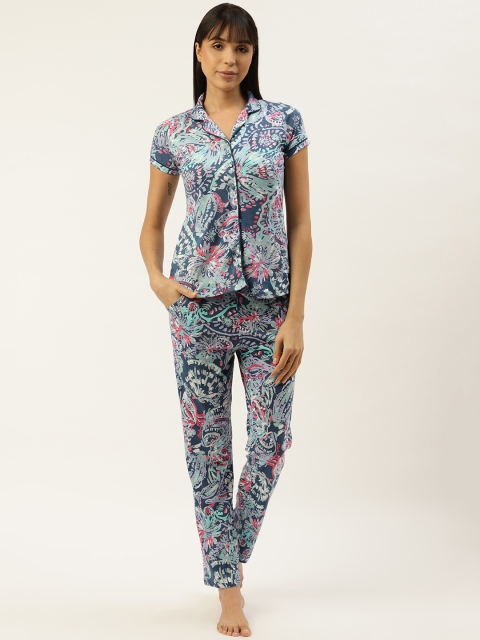 

Sweet Dreams Women Blue & Pink Floral Print Nightsuit