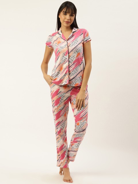

Sweet Dreams Women Pink & Off-White Printed Nightsuit