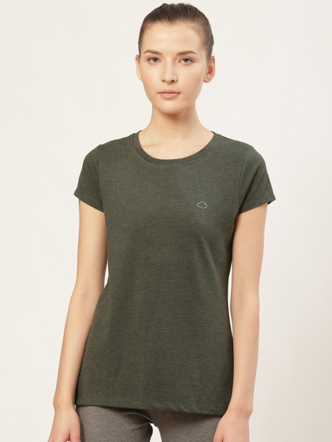 

Sweet Dreams Women Olive Green Solid Round Neck T-shirt