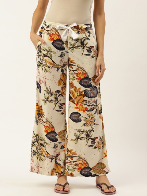 

Sweet Dreams Women Cream-Coloured & Mustard Yellow Tropical Printed Lounge Pants