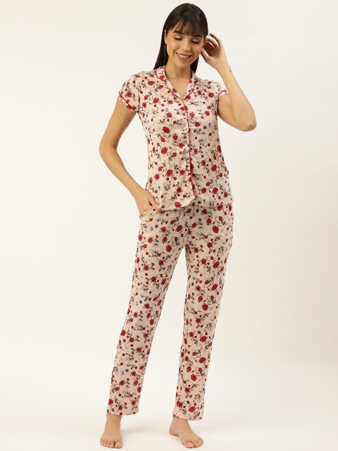 

Sweet Dreams Women Pink & Red Floral Print Night Suit