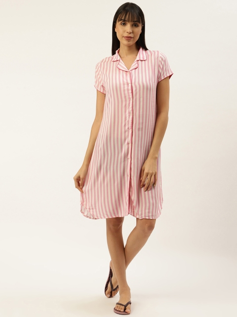 

Sweet Dreams Pink & White Striped Shirt Nightdress