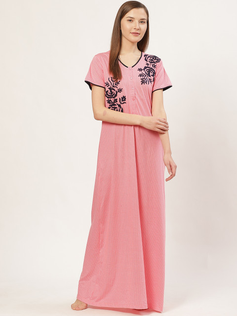 

Sweet Dreams Coral Pink & White Checked Nightdress