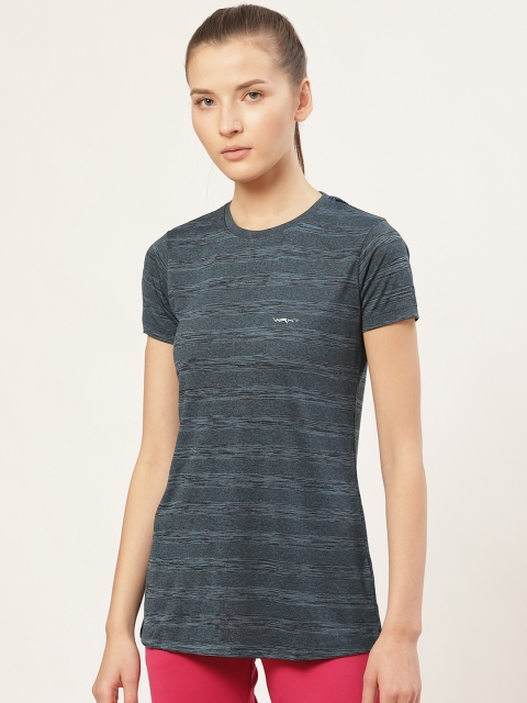

Sweet Dreams Women Navy Blue Striped Round Neck Workout T-shirt