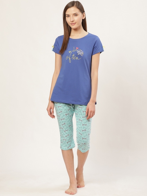 

Sweet Dreams Women Blue Typography Print Night suit