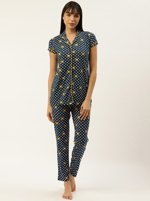 

Sweet Dreams Women Navy Blue & Off-White Printed Nightsuit