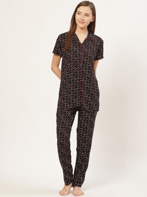 

Sweet Dreams Women Black & White Geometric Print Night suit