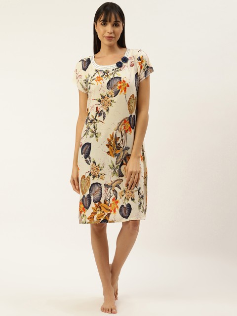 

Sweet Dreams Cream-Coloured & Navy Blue Floral Print Sleep Shirt