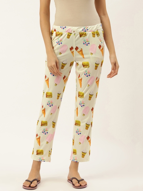 

Sweet Dreams Women Cream-Coloured & Pink Ice-Cream Print Cropped Lounge Pants