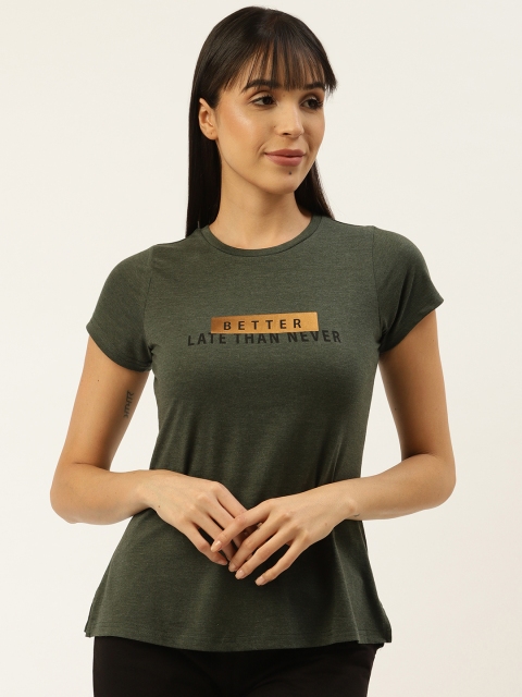 

Sweet Dreams Women Olive Green & Golden Printed Lounge T-shirt
