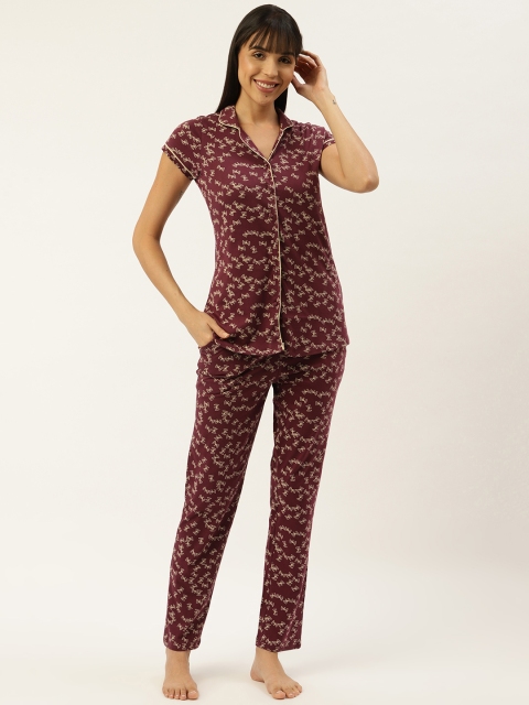

Sweet Dreams Women Burgundy & Beige Printed Nightsuit
