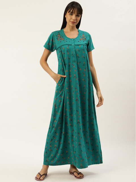 

Sweet Dreams Teal Green & Orange Printed Nightdress