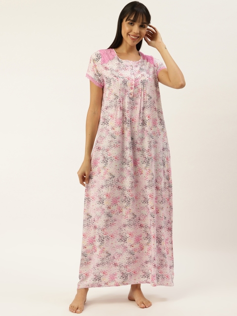 

Sweet Dreams Women Pink & White Printed Maxi Nightdress