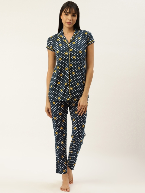 

Sweet Dreams Women Navy Blue & Off-White Printed Night Suit