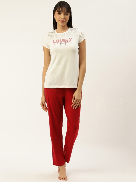 

Sweet Dreams Women White & Red Printed Night suit