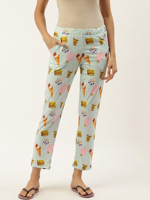 

Sweet Dreams Women Blue & Yellow Conversational Print Cropped Lounge Pants