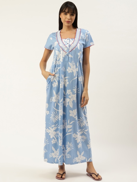 

Sweet Dreams Blue & White Floral Print Nursing Maxi Nightdress