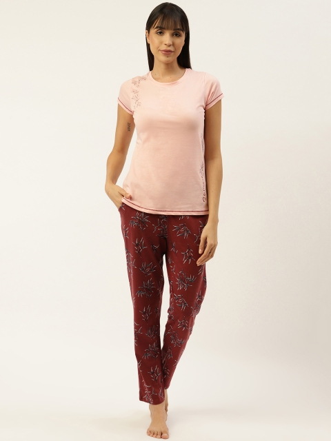 

Sweet Dreams Women Pink & Burgundy Printed Detail Night Suit