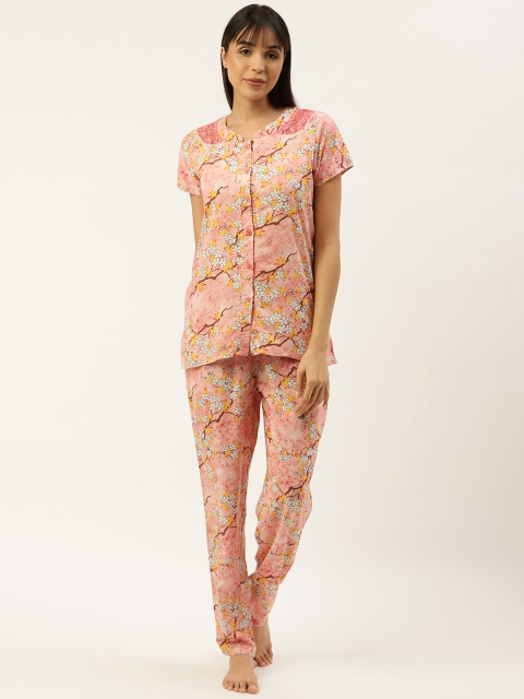 

Sweet Dreams Women Pink & White Floral Print Night suit