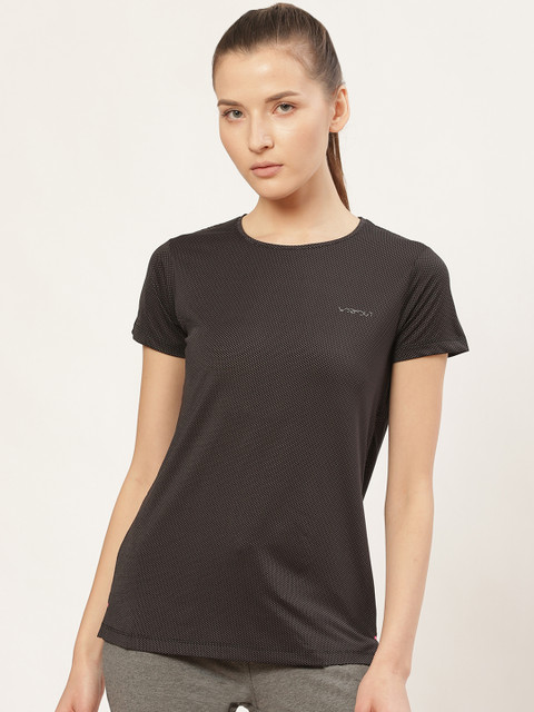 

Sweet Dreams Women Charcoal Black Regular Fit Self-Design Round Neck Workout T-shirt