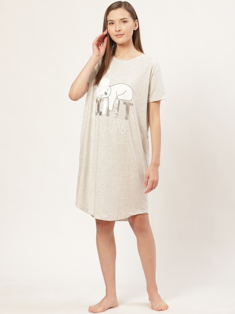 

Sweet Dreams Grey Melange & White Panda Printed Shift Nightdress