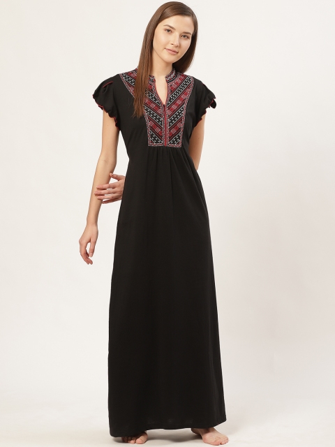 

Sweet Dreams Black & Red Yoke Design Maxi Nightdress