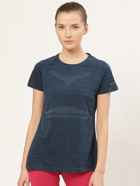

Sweet Dreams Women Navy Blue & Black Grindle Effect Round Neck Workout T-shirt