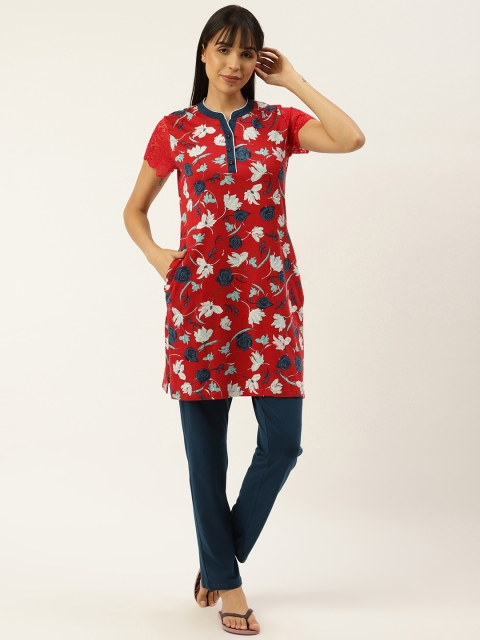 

Sweet Dreams Women Maroon & Navy Blue Printed Night Suit