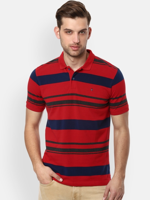 

Louis Philippe Jeans Men Red Striped Polo Collar T-shirt