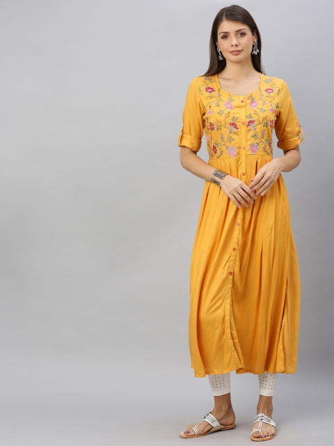 

Alena Women Mustard Yellow Yoke Design Straight Kurta