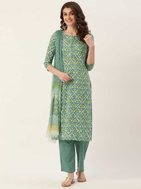 

Prakrti Women Blue & Green Handblock Print Kurta with Palazzos & Dupatta