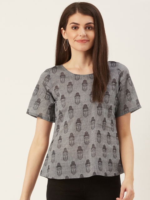 

Prakrti Women Grey & Black Buddha Print Top