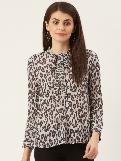 

Prakrti Women Beige & Black Animal Print Shirt Style Top