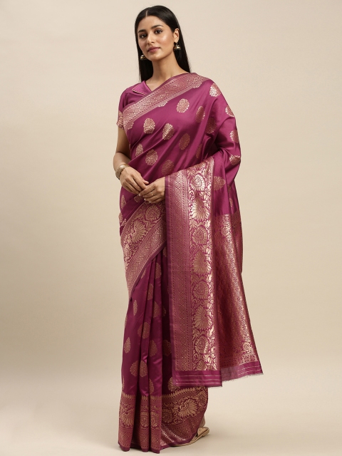 

Mitera Magenta Pink & Gold-Toned Silk Blend Woven Design Kanjeevaram Saree