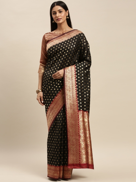 

Mitera Black & Gold-Toned Silk Blend Woven Design Kanjeevaram Saree