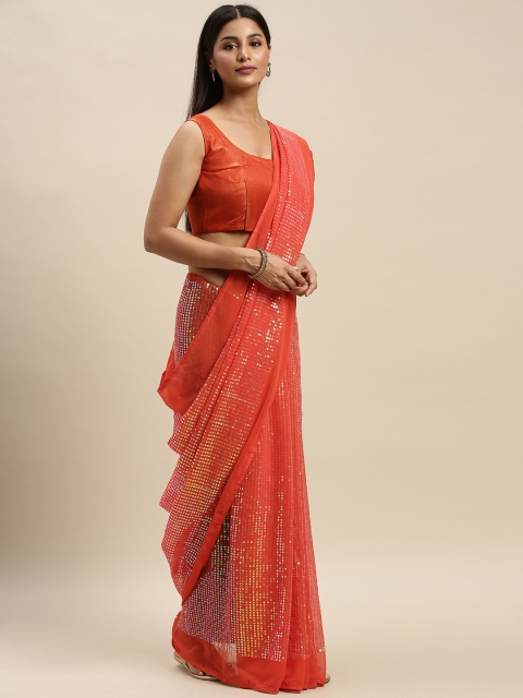 

Mitera Orange Sequinned Pure Georgette Saree