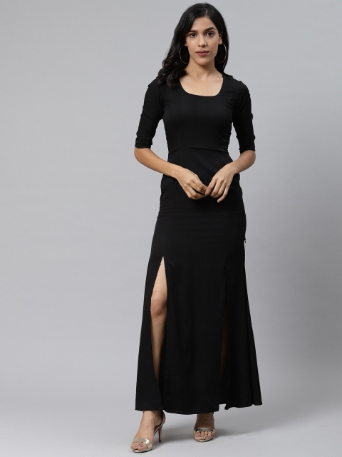 

PRIYANKA CHOUDHARY Women Black Solid Slit Detail Maxi Dress