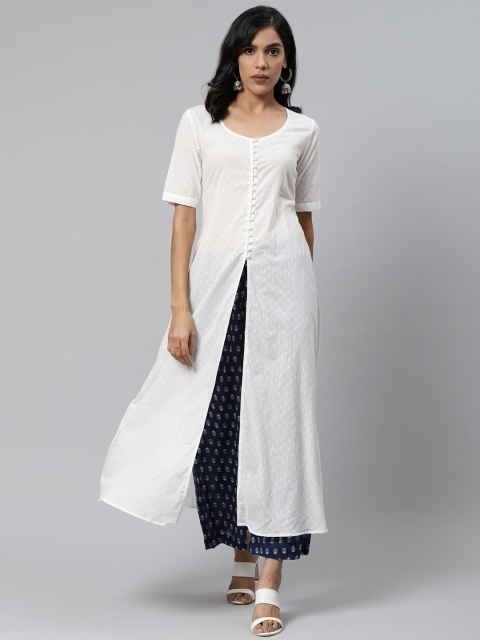 

PRIYANKA CHOUDHARY Women Off-White Dobby Woven Design A-Line Kurta