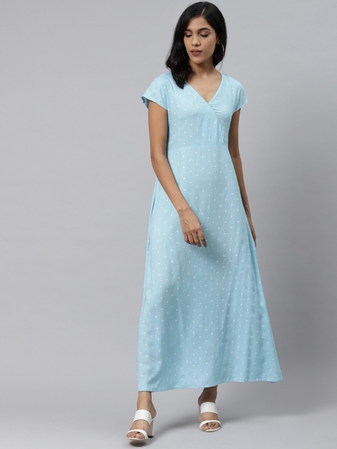 

PRIYANKA CHOUDHARY Women Blue & Off White Polka Dots Printed Maxi Dress