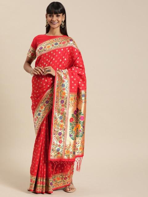 

flaher Red & Gold-Toned Brocade Woven Design Banarasi Saree