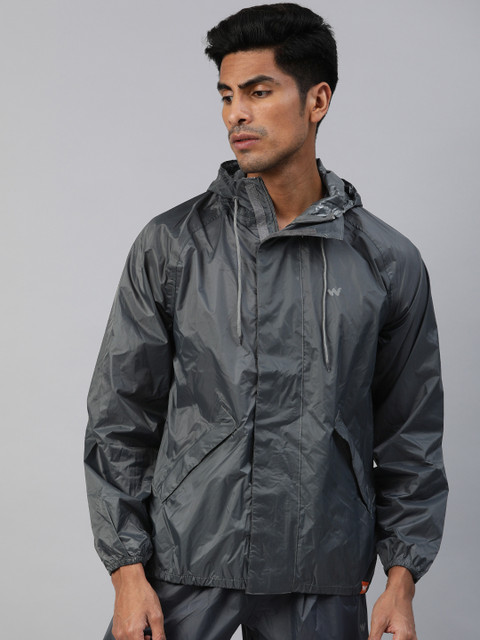 

Wildcraft Men Grey Solid Hooded HypaDry Rain Jacket