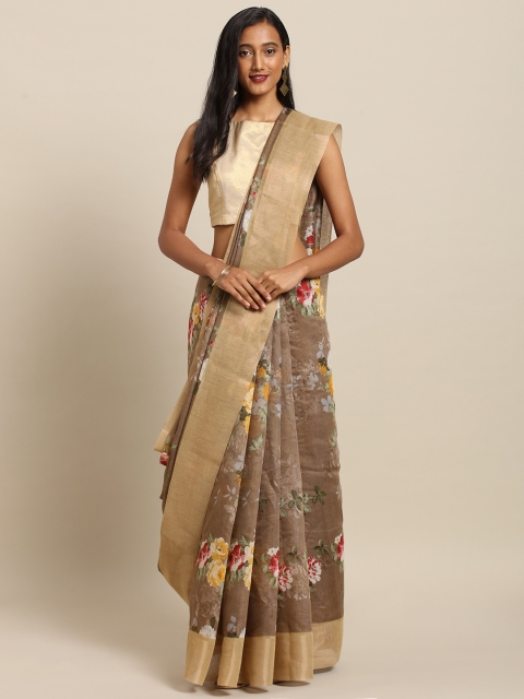 

Soch Brown Floral Printed Pure Linen Saree