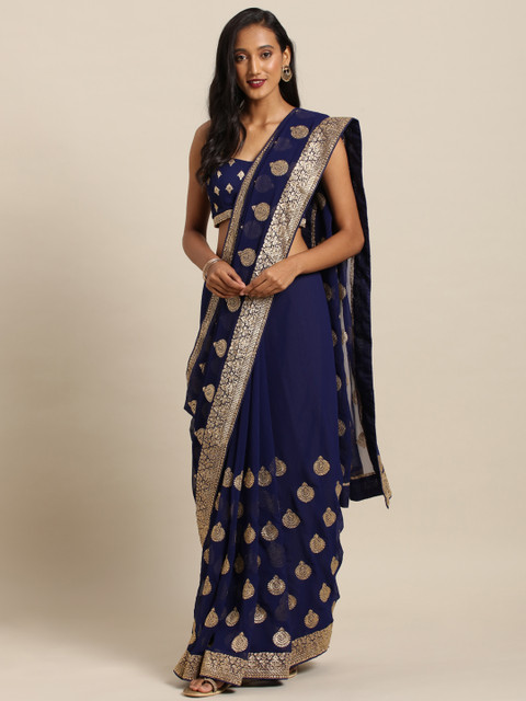 

Soch Blue & Beige Pure Georgette Embroidered Saree