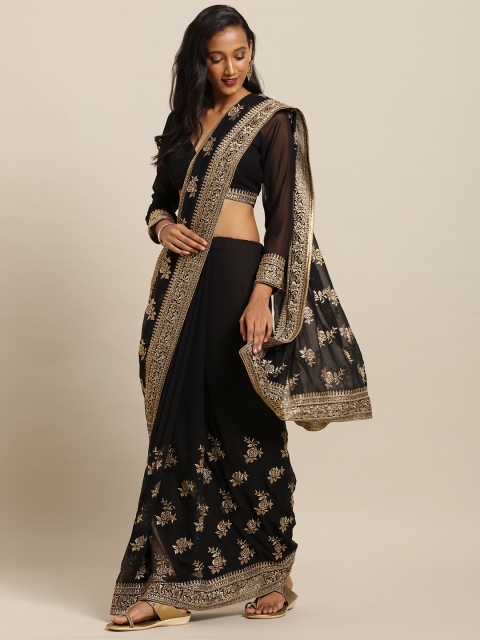 

Soch Black & Brown Pure Georgette Embroidered Saree