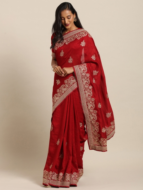 

Soch Maroon & Golden Pure Silk Embroidered Saree