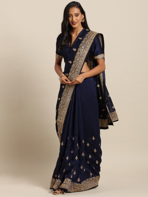 

Soch Navy Blue & Beige Pure Silk Embroidered Saree